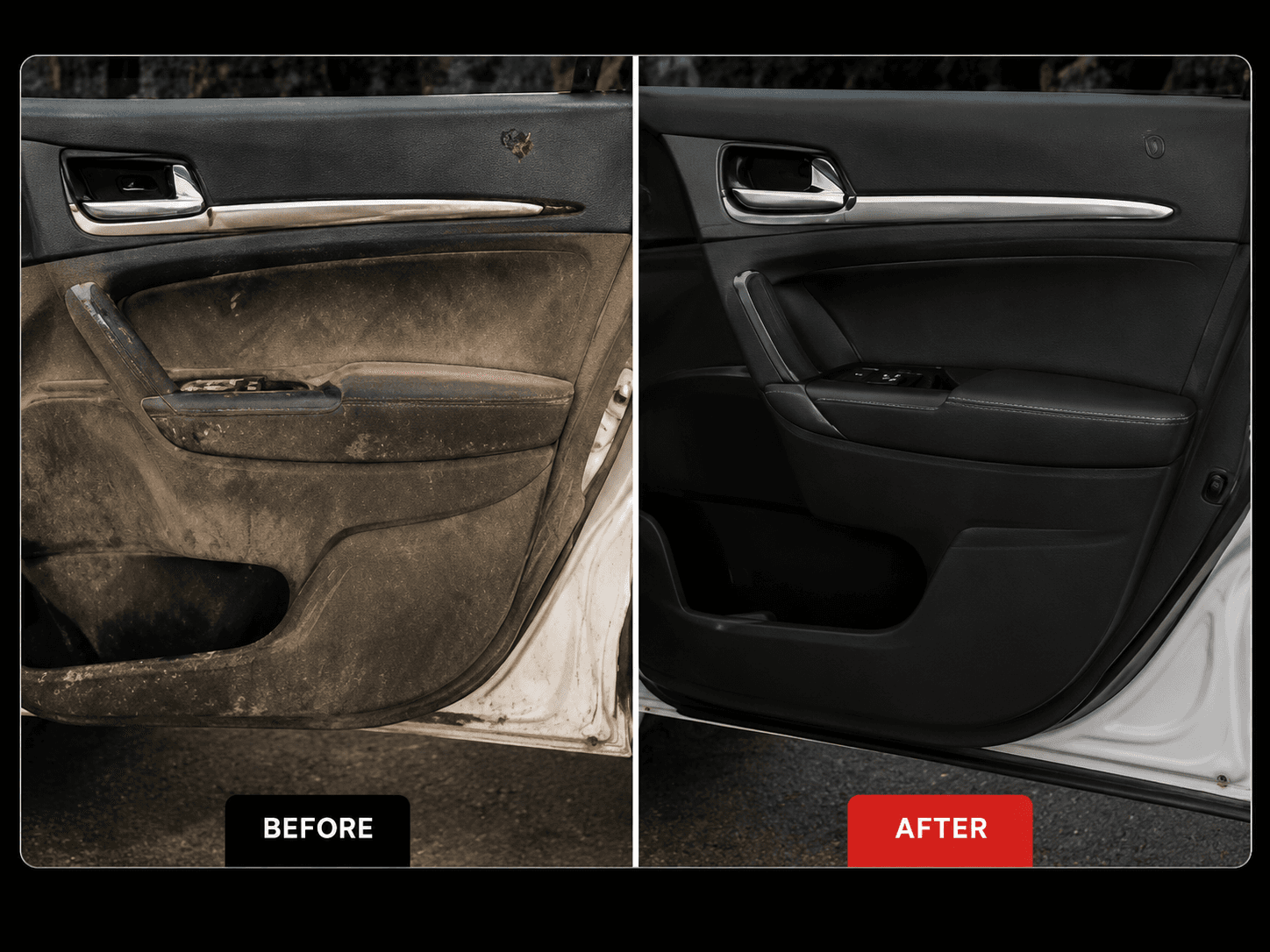 Cabin before and after detailing result